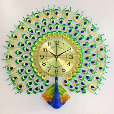 Peacock Wall Clock Living Room Modern Minimalist round European Creative Clocks Household Decorative Clock Bedroom Noiseless Clock