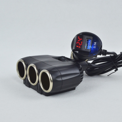 Manufacturer direct sales of new usb car charger QC3.0 quick charge three-hole charging switch voltage display.