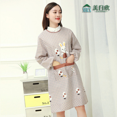 Dull Rabbit Plaid Overclothes Adult Reverse Wear Household Antifouling Sleeved Apron Factory Direct Sales Wholesale