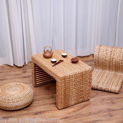 Tatami tea table and table combination of real wood rattan grass and low kang table.