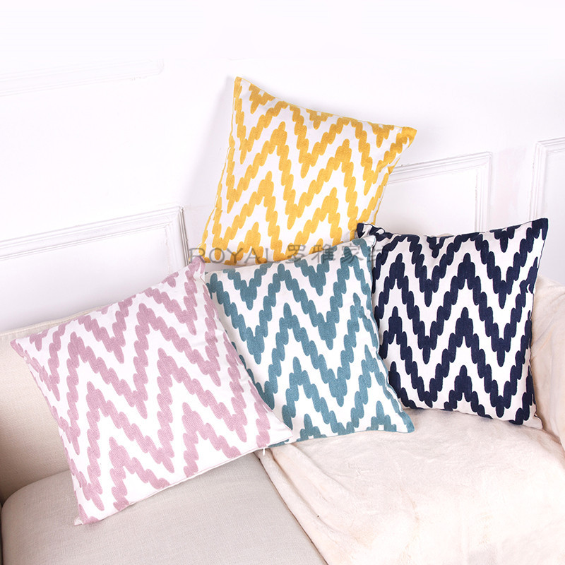 LOOYA北欧几何刺绣条纹抱枕套毛线绣花沙发靠枕座椅腰枕套批发