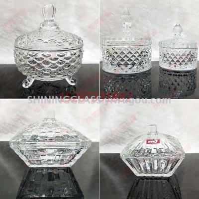 Glass sugar bowl triangle fish scale candy jar diamond candy jar.