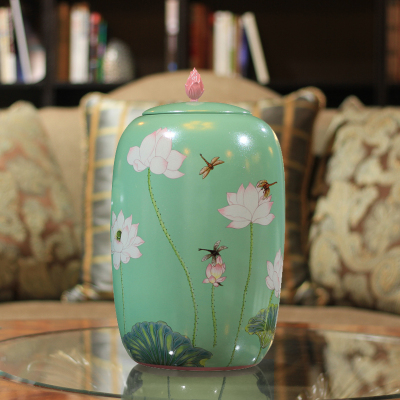 Handicraft pearl ceramic lotus flower storage tank house decorations and ornaments in large size.