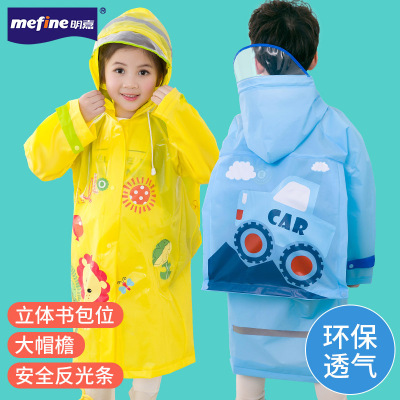 EVA with transparent brim boys and girls with schoolbag children's raincoats with reflective strip