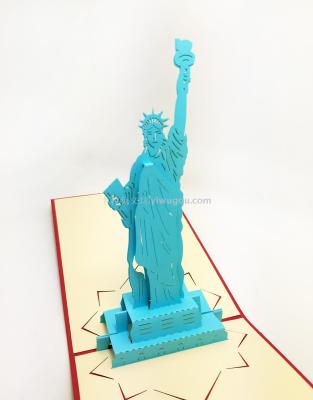 Foreign travel creative 3D card customized wholesale paper carving festival bless the statue of liberty.