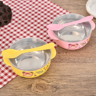 The manufacturer wholesalers and heat-proof and anti-hot strip handle baby steel children's rice bowl.