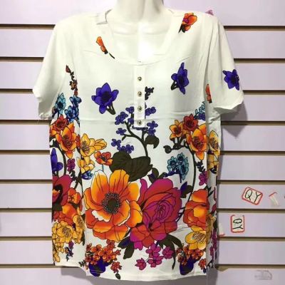 Summer dress middle-aged women wear short-sleeved t-shirts printed blouse loose-fitting XL for middle-aged and elderly women's bamboo t-shirts