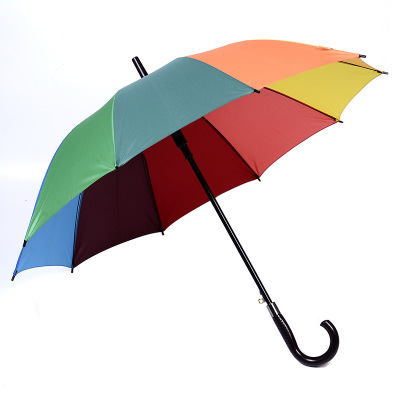 Rainbow umbrella long handle South Korea's automatic creative men and women seven colors a custom advertising logo straight curved handle umbrella