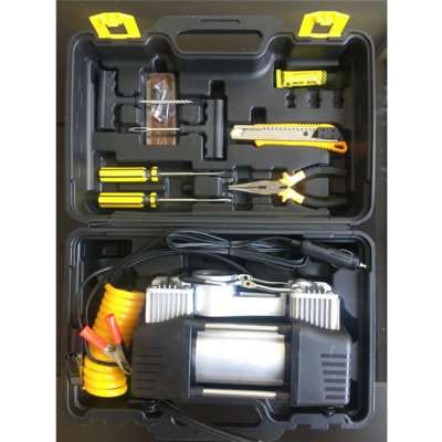 Vehicle-mounted dual cylinder charging pump set tool box multi-function car special tire pump filling tool box.