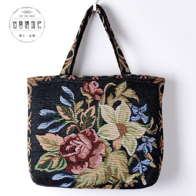 Yarn-dress jacquard cloth bag custom-made portable shopping bag canvas bag Yarn- woven fabric tote bag wholesale