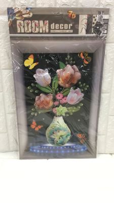 7D flower vase peacock room decoration  frame wall sticker