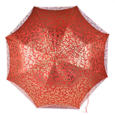 Wedding red umbrella bride umbrella gold hook ultra light umbrella rod lace bronzing bridal umbrella wholesale