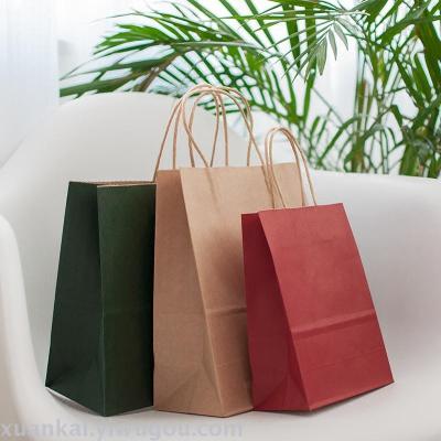 Simple vintage artistic solid color kraft paper bag tote bag environmental gift box bag New Year gift thickening red