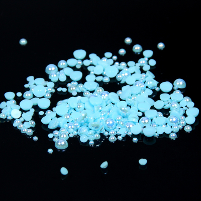 1.5-14mm Aquamarine AB Half Round Resin Pearls Flatback Imitation Crafts Scrapbooking Beads Use Glue DIY