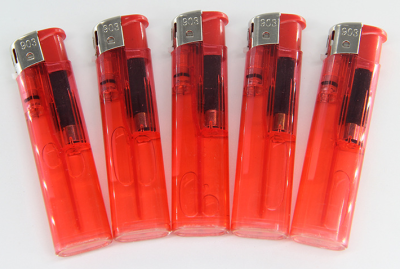 Transparent red small round machine customized logo advertising cigarette lighter.