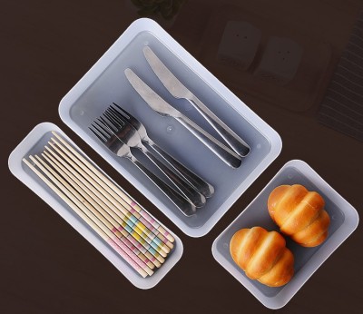 Kitchen Tableware Drawer Frosted Partitioned Organizing Box Three-Piece Plastic Storage Box Multifunctional Storage Box