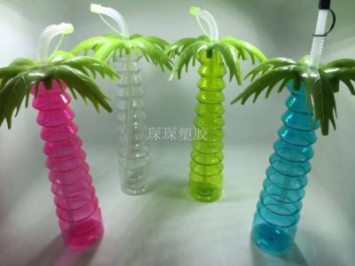 Shape cup coconut tree cup plastic cup straw cup summer drink cup.