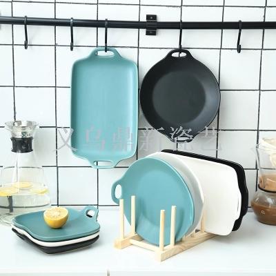 Nordic wind creative round square double ear ceramic baking tray table plate for breakfast plate set plate.