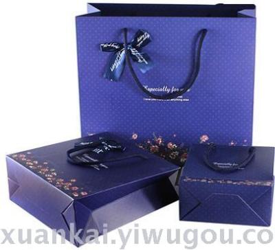 Evening evening navy blue floral bow gift bag business gift bag gift wrap hand held paper bag
