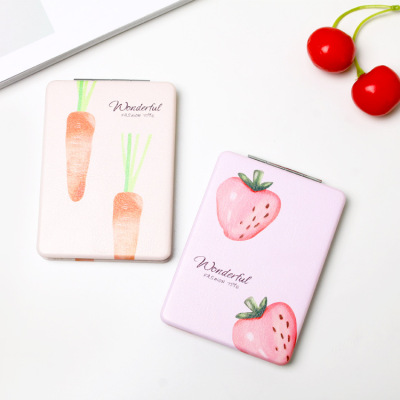 Bag treasure creative cartoon fruits and vegetables folding double-sided mirror portable large small leather mirror rectangle girl makeup mirror.