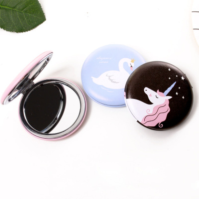 Bag treasure cute cartoon animal carry on the mirror portable magnifying PU leather small round mirror gift wholesale.