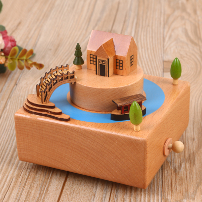 Real wood material small bridge running water music box octave girl's birthday Christmas gift