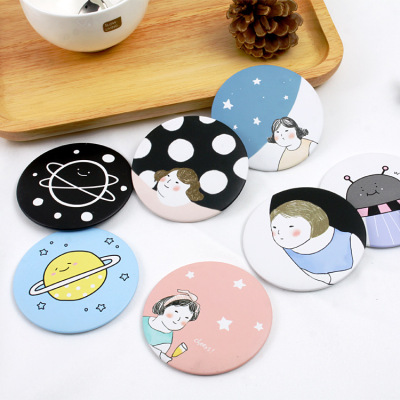 Minli bag of cute and sweet portable single side small round mirror gift wholesale metal tinplate mirror.