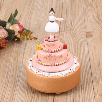 Creative birthday novelty gift dancing cake style real wood material music box of fashion octave box