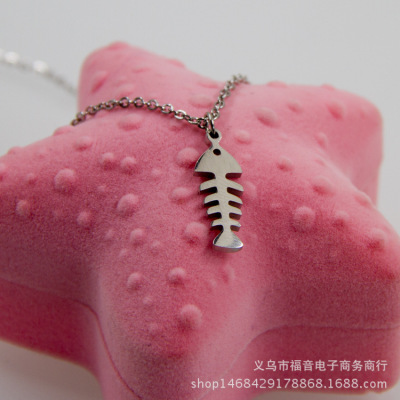 high quality stainless steel fish bone pendant stainless steel clavicular chain 