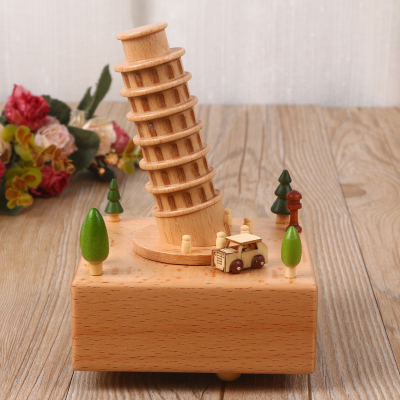 Home decoration with solid wood octave tower style original wooden music box