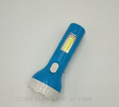Long root flashlight gs-2377 1LED+COB rechargeable flashlight card.