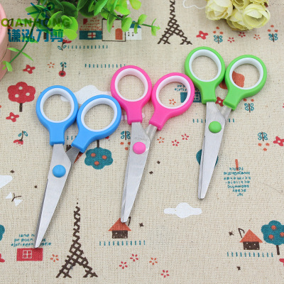 Qian Hong Stationery round Head Cute Paper Cut by Hand DIY Photo Album Scissors Photo Soft Handle Plastic Safety Scissors