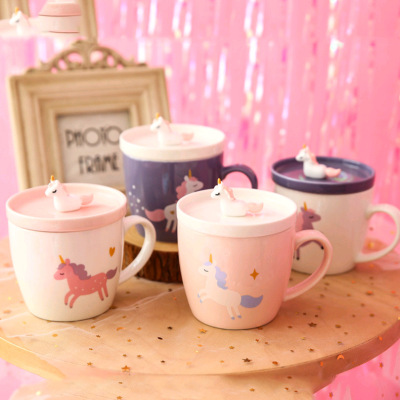 Unicorn ceramic cover mug ceramic mug water mug cute glass cup