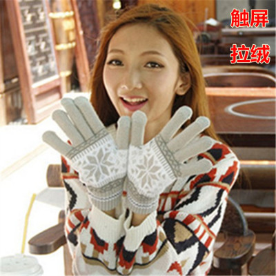 Wool gloves autumn and winter snow men's and women's touch screen gloves cashmere warm jacquard touch knitting five-finger gloves wholesale