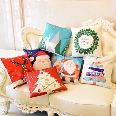 Manufacturers direct sales of cotton Christmas pillow cases across the border of Santa Claus snowman elk cushion home soft decoration.