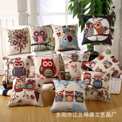 Owl cotton and linen yarn-dyed jacquard pillow fast selling and selling cross-border foreign trade pillow cover.