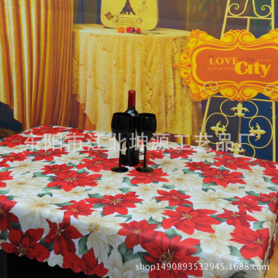 Kun yuan Christmas foreign trade red flower bowknot polyester tablecloth cross - border good goods manufacturers direct table cloth table cloth cloth art.