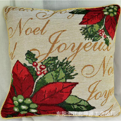 Manufacturer direct selling Christmas flower series cotton and linen yarn-dyed jacquard pillow case of cross-border export of popular foreign trade.