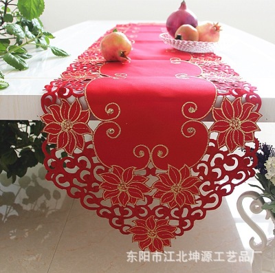 High-grade red wedding seiko table cloth cross-border hot - selling European hollowed-out gold thread