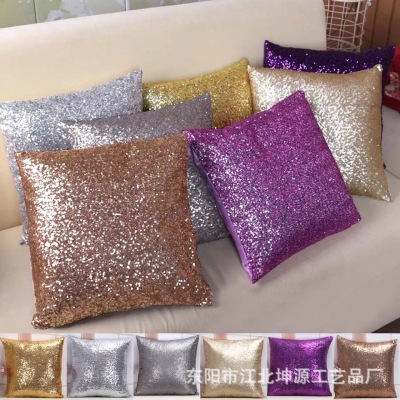 The Bright film source manufacturer foreign trade hot fashion high-density piece pillow pure color sequins pillow cover multi-color wholesale.