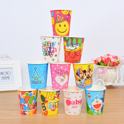  birthday party, children's party dress cartoon disposable paper cup birthday happy paper cup extra thick.