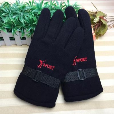 Winter Thicken Thermal Men's Gloves Casual plus Velvet Large Cotton Gloves Cycling Polar Fleece Black Gloves Wholesale