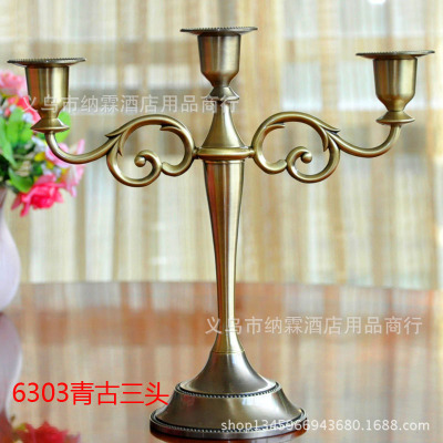 Luxury imitation copper metal high-end European alloy three candlestick home hotel KTV classic style.