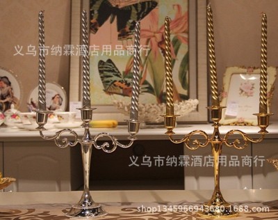Three - head alloy silver - plated candle holder, European candle - table wedding hotel supplies KTV home furnishing.