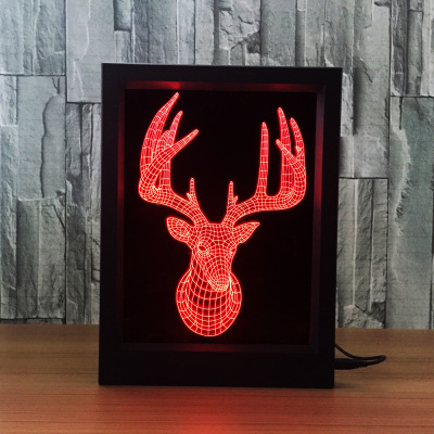 Elk head fashion creative 3D gift lamp bedside lamp led light night light decoration atmosphere colorful frame lamp