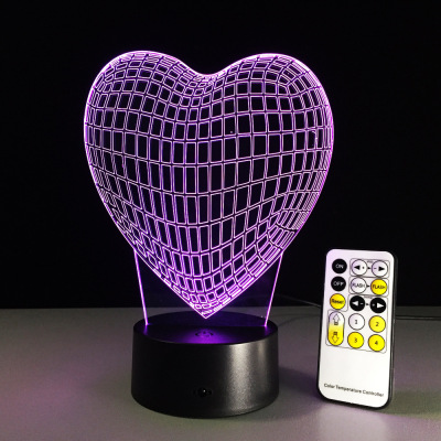 One heart seven color illusion light LED acrylic visual lamp remote touch 3D lamp light night lamp