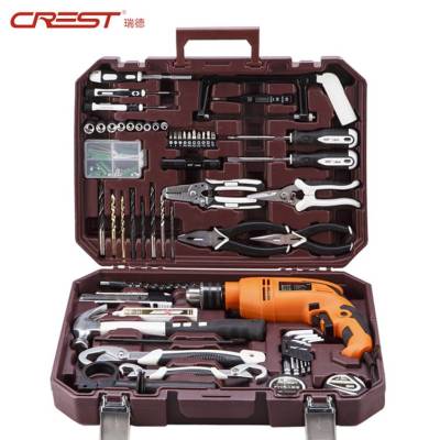 Red home electric drill set family multi-functional woodworking maintenance electric shock drill assembly.