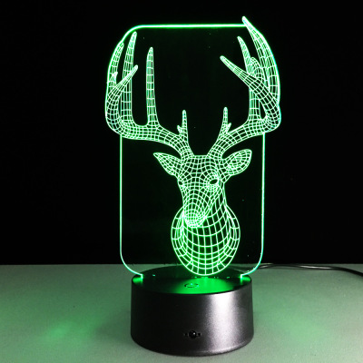 Foreign trade new elk 3D light 7 color touch control LED visual night light gift decoration desk lamp