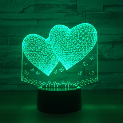 2 love 3D small lamp creative LED small night light valentine's day gift USB remote touch lamp