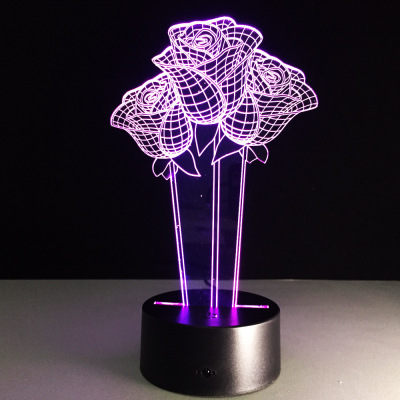 The rose USB small night light 3D colorful nightlight wedding birthday gift LED desk lamp